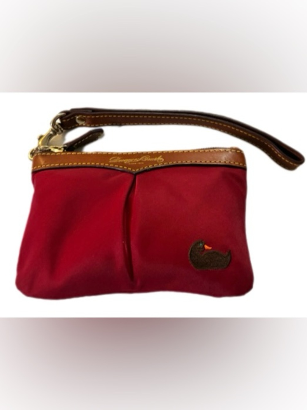 Dooney & Bourke NWOT Red Canvas Wristlet with Brown Leather Trim